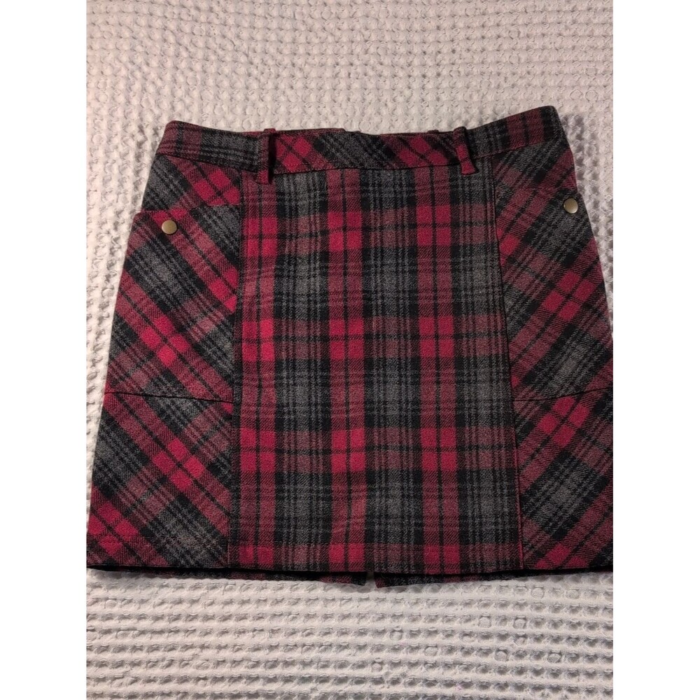 Eddie Bauer Red and Gray Plaid Mini Skirt Wool Blend Size 8